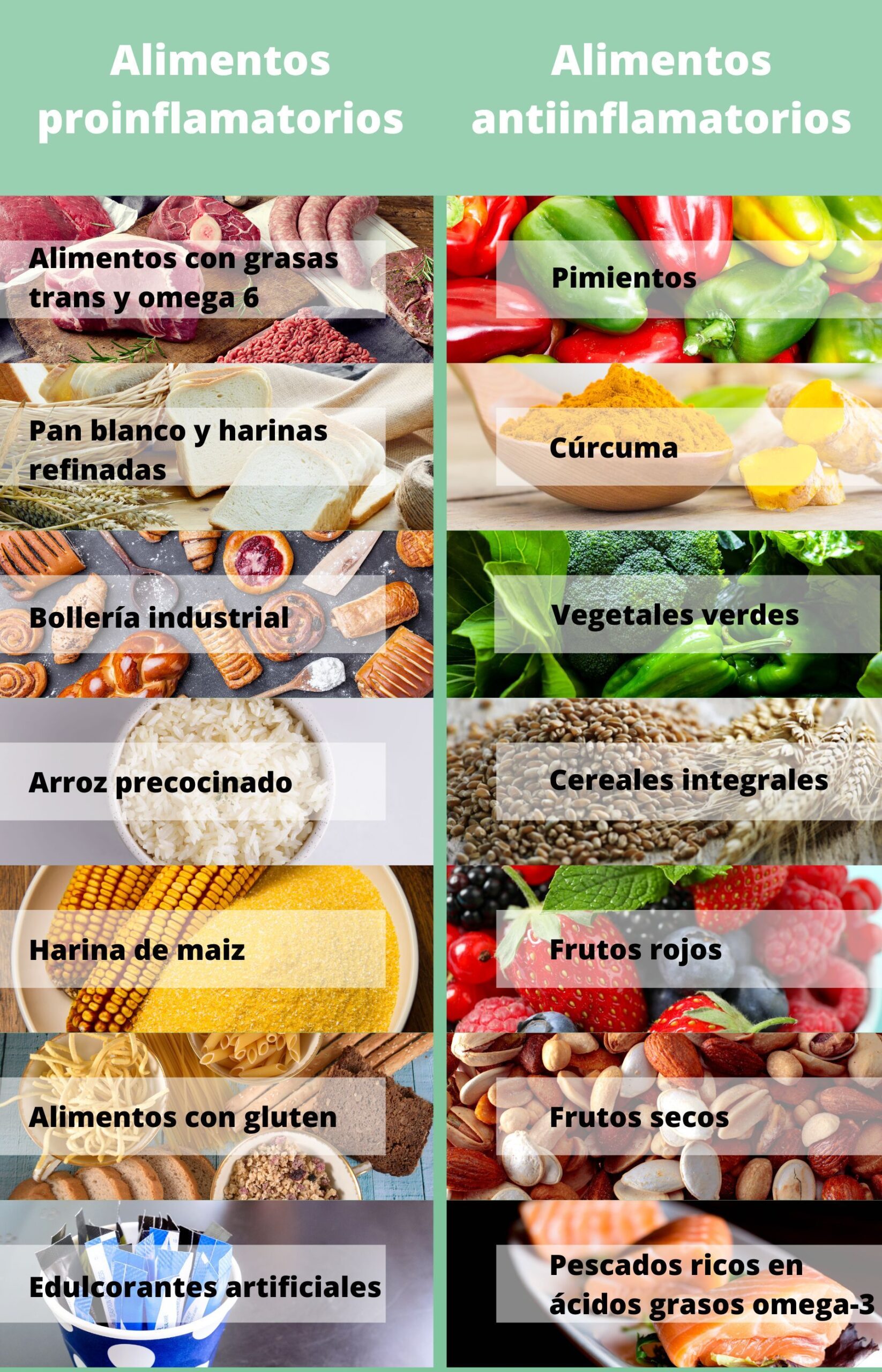 Alimentos proinflamatorios y antiinflamatorios